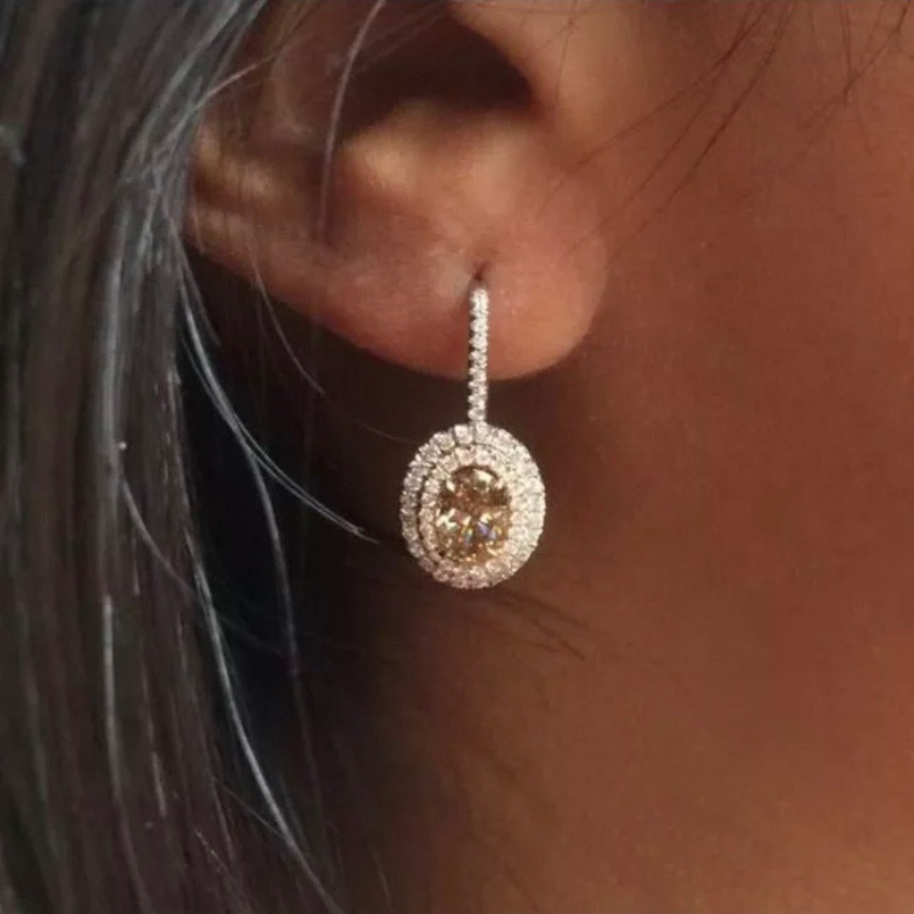 NEW💎18K Rose Gold Oval Morganite Halo Earrings - Picture 2 of 5
